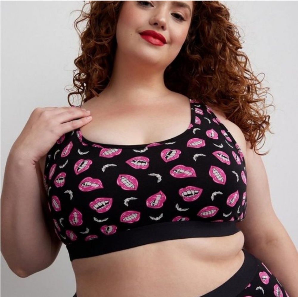 torrid Black Bralette with Pink Lip Print